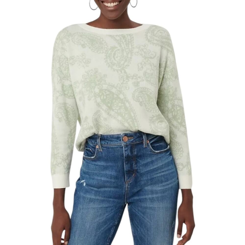 ANN TAYLOR LOFT‎ Paisley Dolman Sleeve Sweater Matcha Latte XSmall